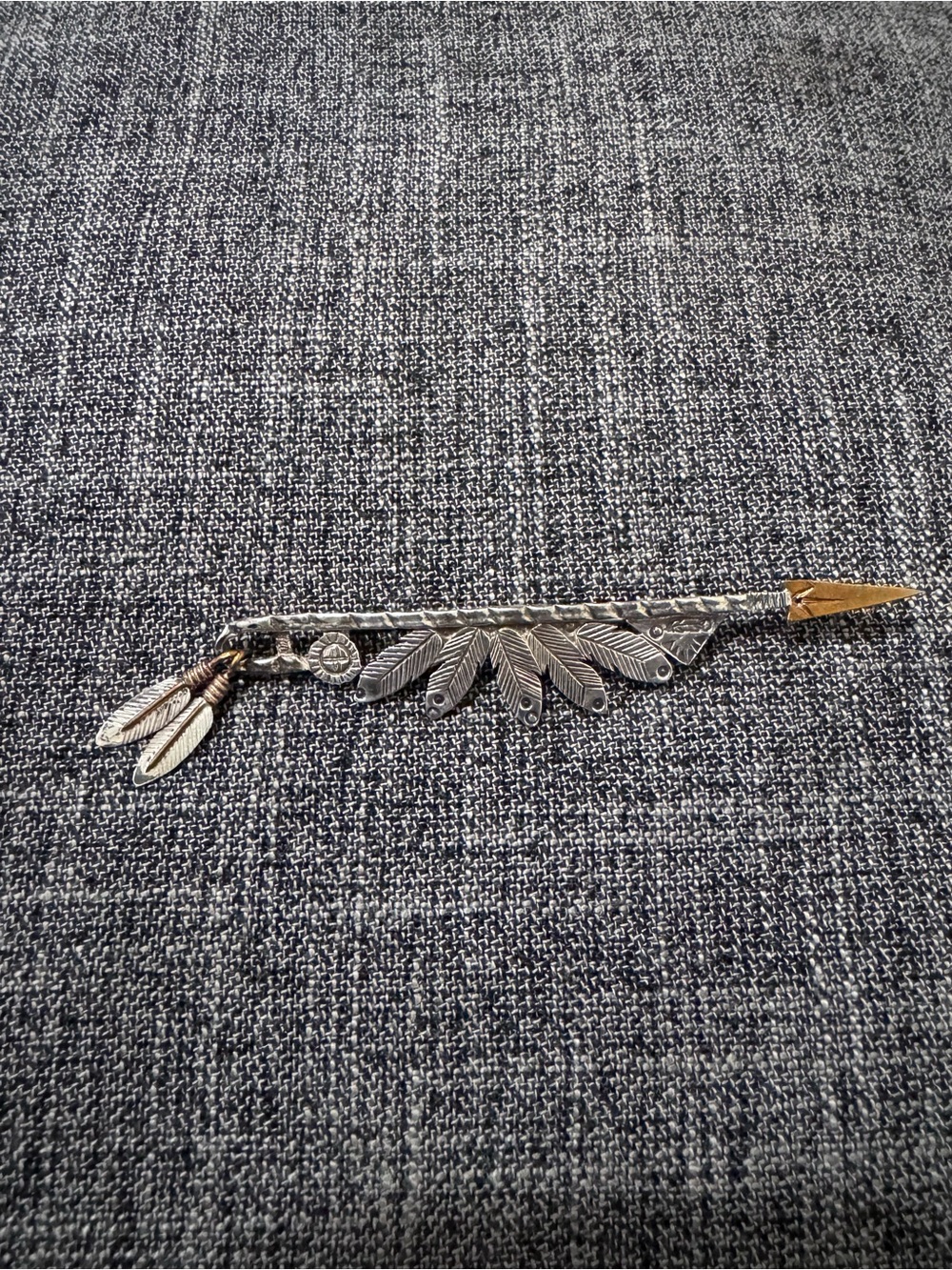 Vintage 90s Sterling Silver Arrow Brooch with Dangling Feathers